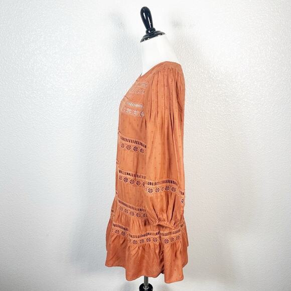Anthropologie Women’s Tiered Puff Sleeve Mini Dress in Orange Size Small - Picture 6 of 11
